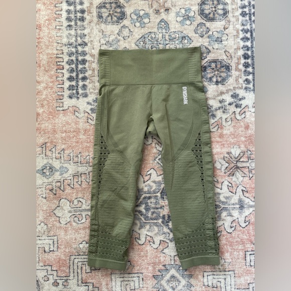 Gymshark Energy Seamless Size Small Cropped Leggings Olive Green High Rise - Picture 1 of 4
